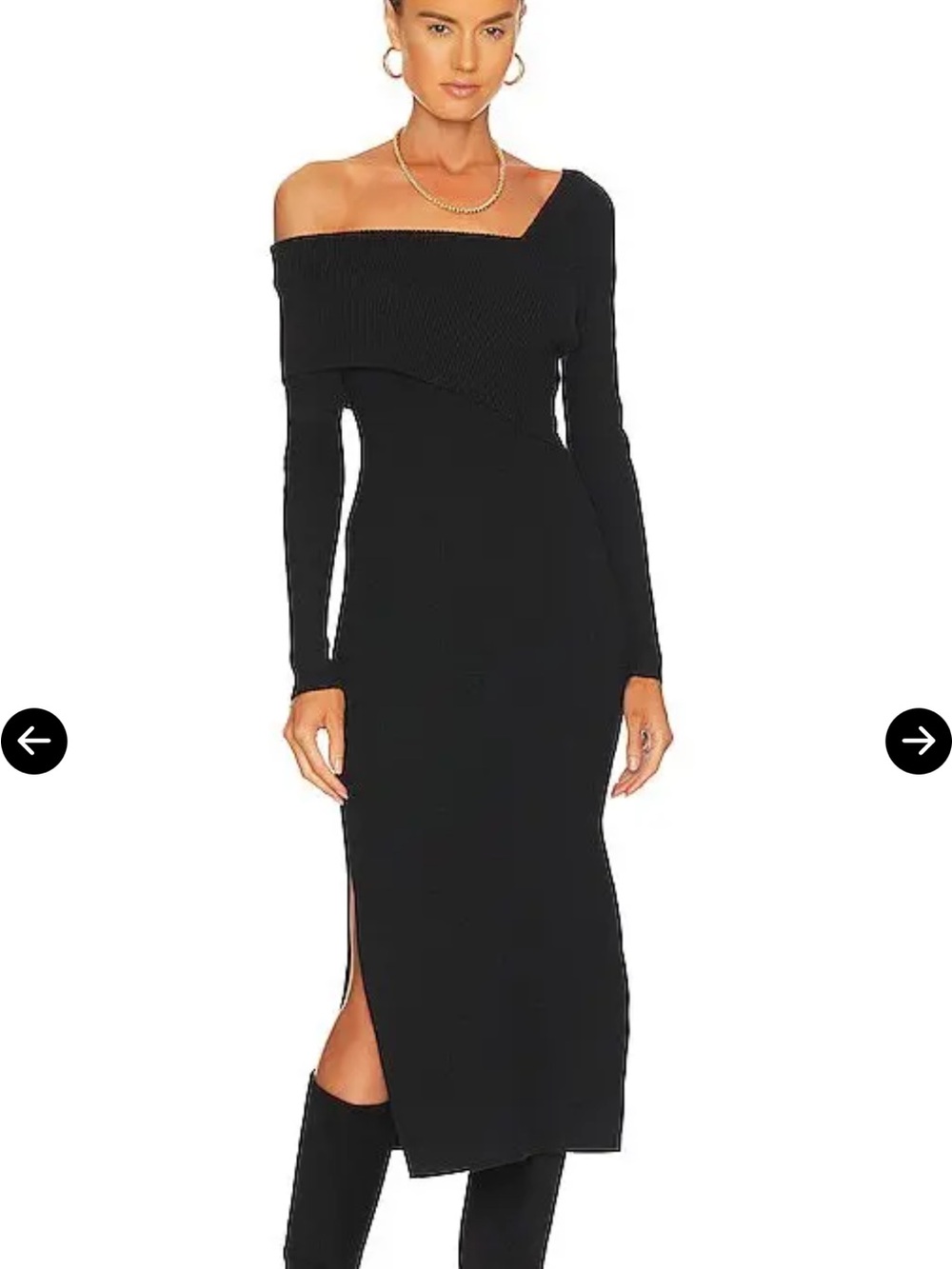 Line & Dot Sylvie Midi Sweater Dress NWT Black One Shoulder Asymmetrical Size L